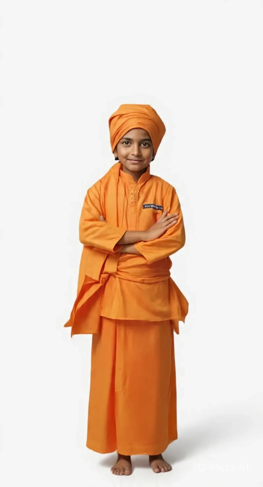Swami Vivekananda Costume for kids — Saffron colour — Polyester fabric — Indian sizes S (24)–XL (36) — Freedom Fighters fancy dress for school annual day & sports day — Kolkata & West Bengal delivery — ZapCostumes