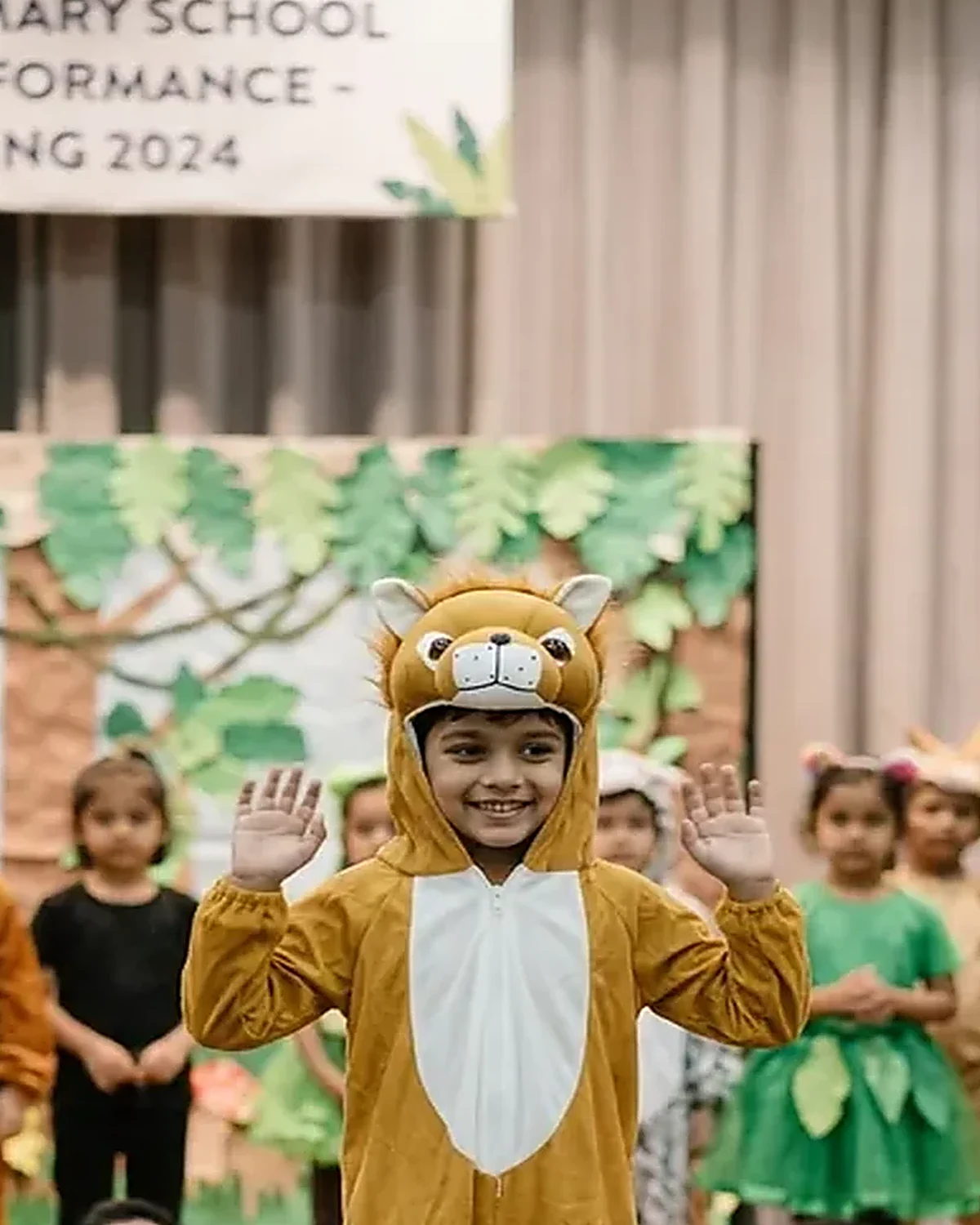 Lion Costume for kids — Top half close-up — Golden Brown colour — Plush Polyester fabric — Indian sizes S–L — Animals fancy dress for school annual day & sports day — Kolkata & West Bengal delivery — ZapCostumes