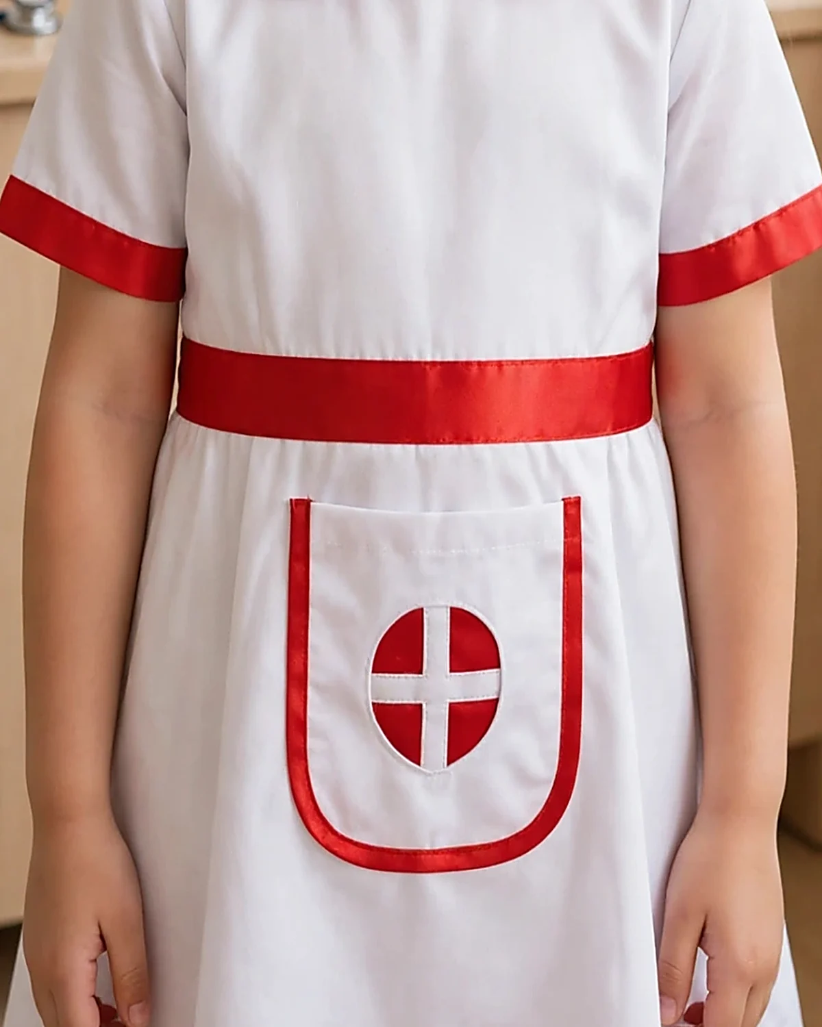 Nurse Costume for kids — Lower half close-up — White/Red colour — Polyester fabric — Indian sizes S–L — Nurse / Doctor fancy dress for school annual day & sports day — Kolkata & West Bengal delivery — ZapCostumes