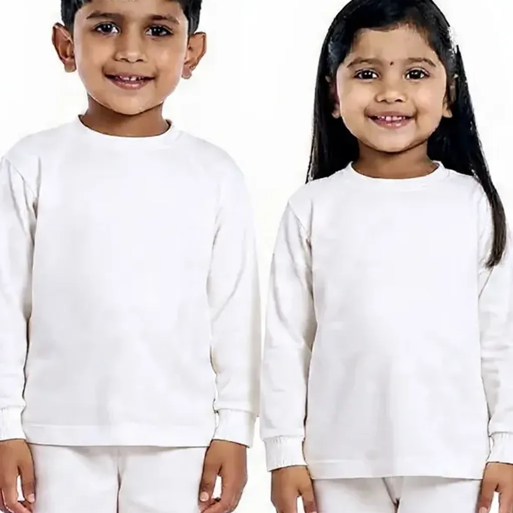 White Tracksuit for kids — Zoomed-in fabric & detail view — White colour — Polyester Blend fabric — Indian sizes 22–34 — Tracksuits / Jersey fancy dress for school annual day & sports day — Kolkata & West Bengal delivery — ZapCostumes