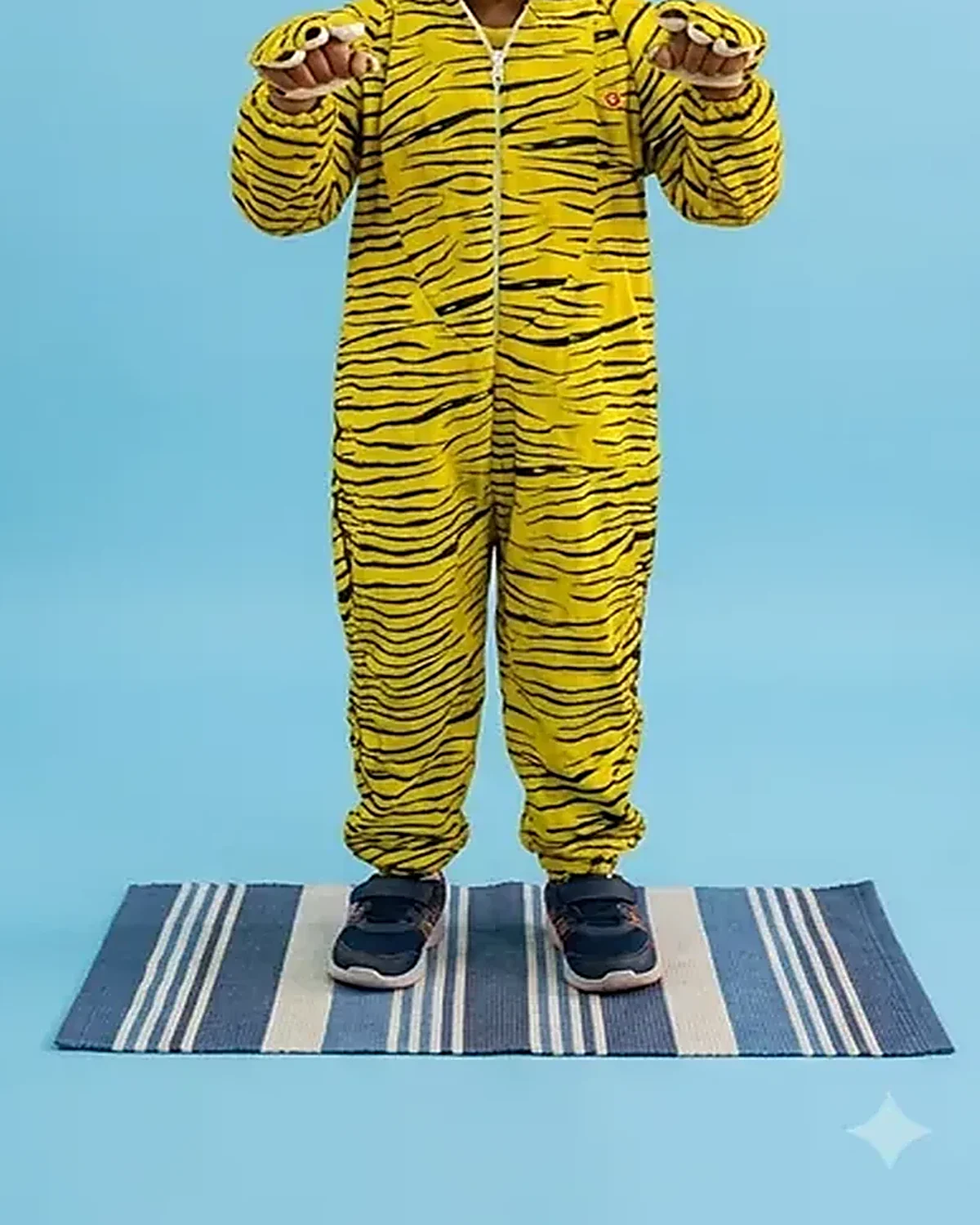 Tiger Costume for kids — Lower half close-up — Yellow/Black colour — Plush Polyester fabric — Indian sizes S–L — Animals fancy dress for school annual day & sports day — Kolkata & West Bengal delivery — ZapCostumes