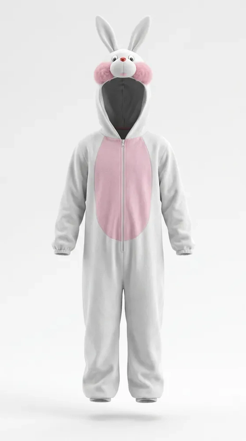 Rabbit Costume for kids — Ghost mannequin view — White/Pink colour — Plush Polyester fabric — Indian sizes S–L — Animals fancy dress for school annual day & sports day — Kolkata & West Bengal delivery — ZapCostumes