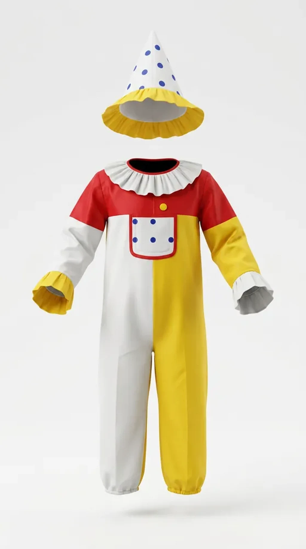 Joker / Clown Costume for kids — Ghost mannequin view — Red/Yellow colour — Polyester fabric — Indian sizes S–XL — Clown / Joker fancy dress for school annual day & sports day — Kolkata & West Bengal delivery — ZapCostumes