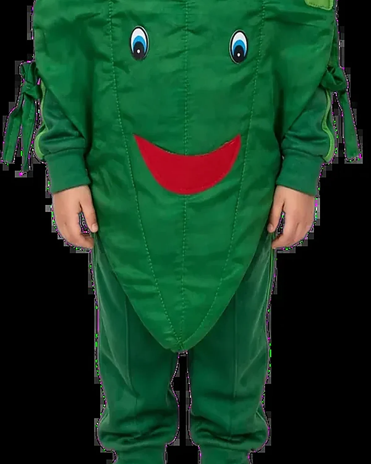 Green Chilli Costume for kids — Lower half close-up — Green colour — Polyester fabric — Indian sizes One Size — Fruits / Vegetables fancy dress for school annual day & sports day — Kolkata & West Bengal delivery — ZapCostumes
