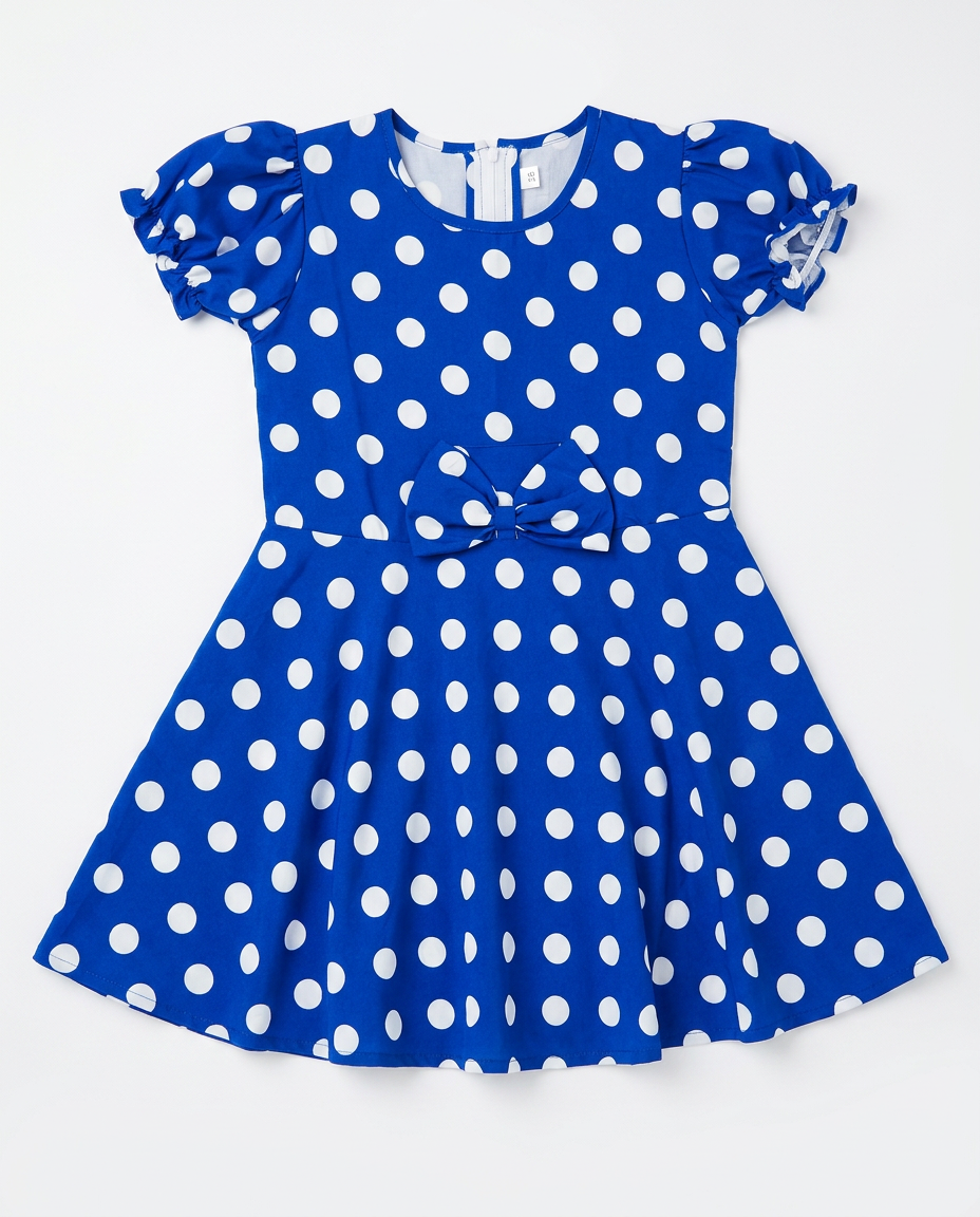 Blue Polka Dot Party Dress for kids — Fabric & stitching close-up — Royal Blue/White colour — Cotton Blend with Cotton Lining fabric — Indian sizes 20–30 — Dance Dress fancy dress for school annual day & sports day — Kolkata & West Bengal delivery — ZapCostumes