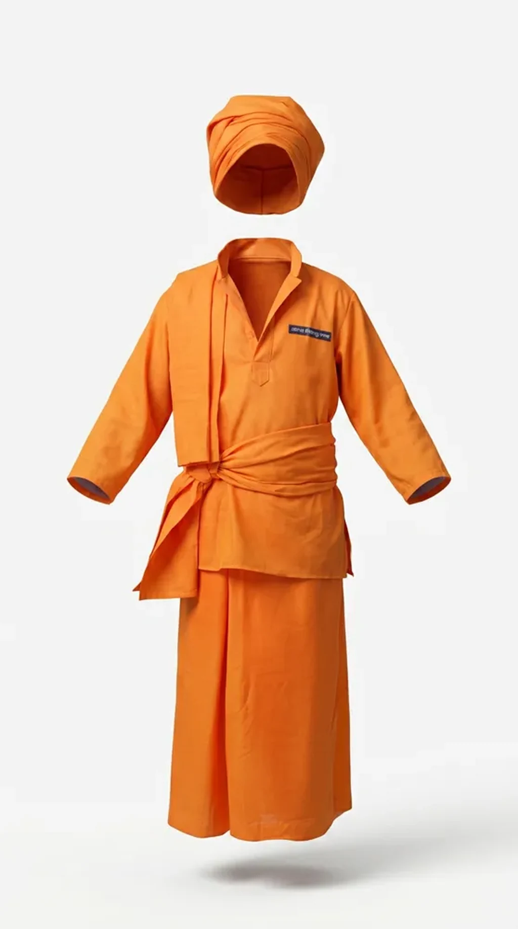 Swami Vivekananda Costume for kids — Ghost mannequin view — Saffron colour — Polyester fabric — Indian sizes S (24)–XL (36) — Freedom Fighters fancy dress for school annual day & sports day — Kolkata & West Bengal delivery — ZapCostumes