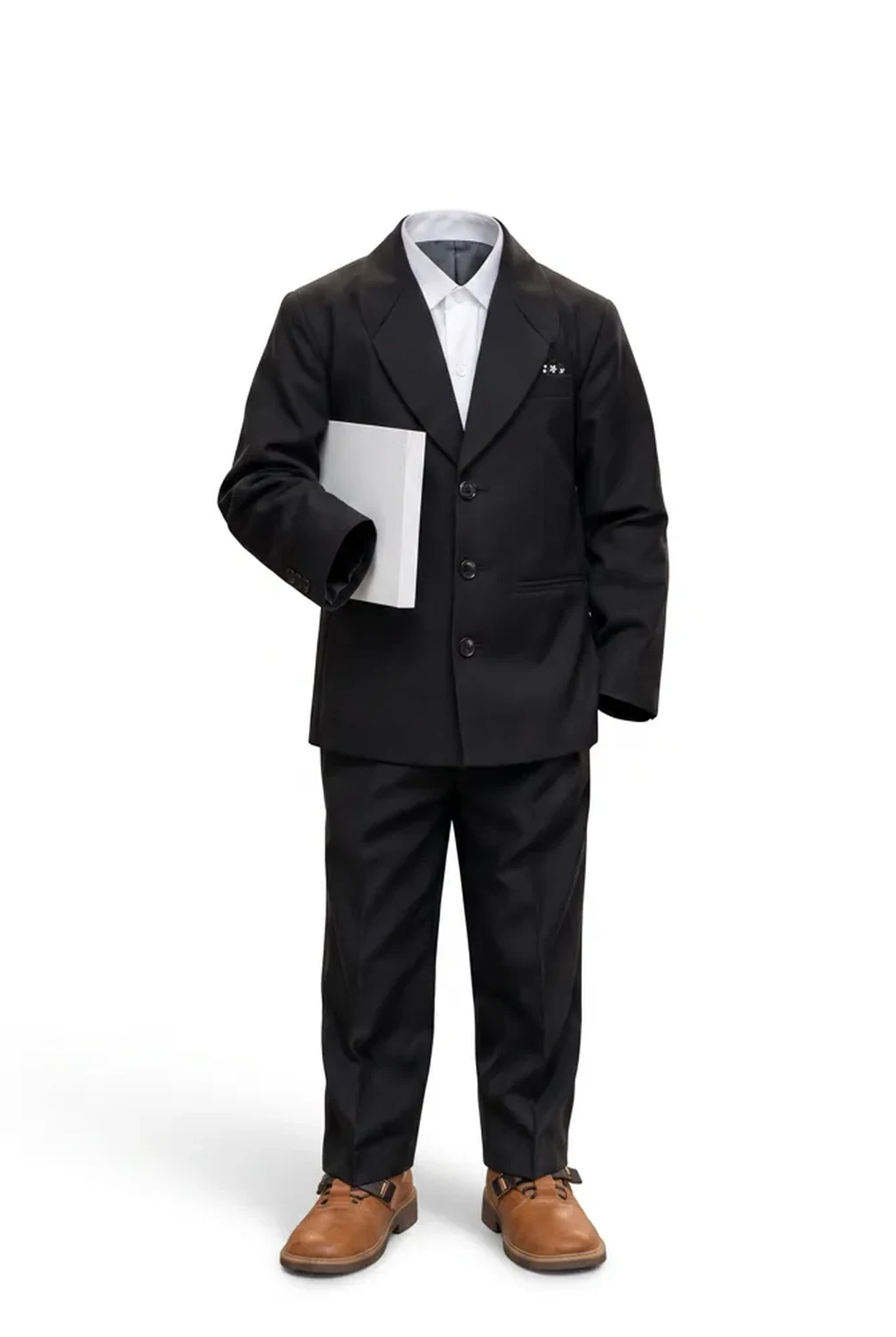Advocate Costume for kids — Ghost mannequin view — Black/White colour — Polyester fabric — Indian sizes S (24)–XL (36) — Advocate fancy dress for school annual day & sports day — Kolkata & West Bengal delivery — ZapCostumes