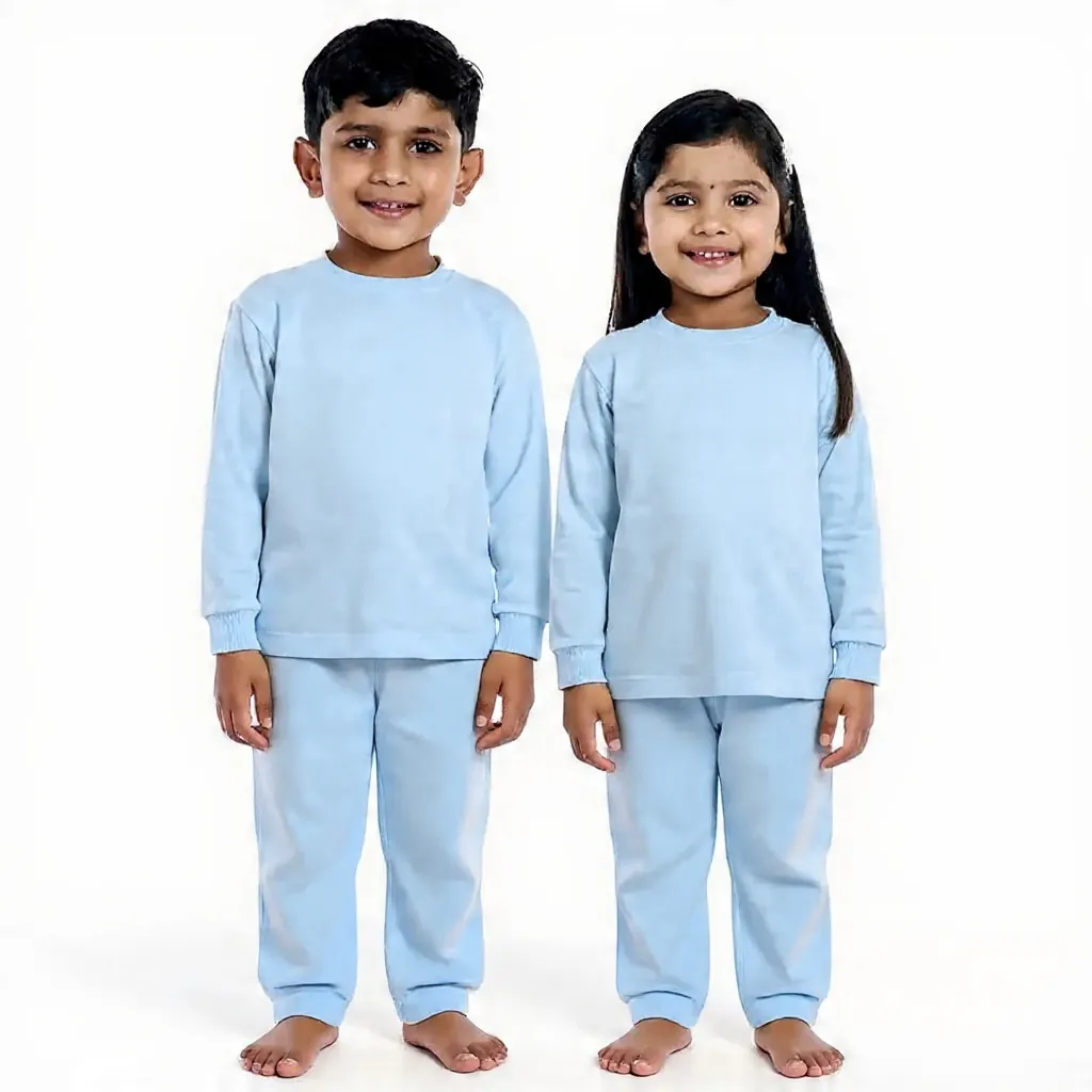 Sky Blue Tracksuit for kids — Sky Blue colour — Polyester Blend fabric — Indian sizes 22–34 — Tracksuits / Jersey fancy dress for school annual day & sports day — Kolkata & West Bengal delivery — ZapCostumes