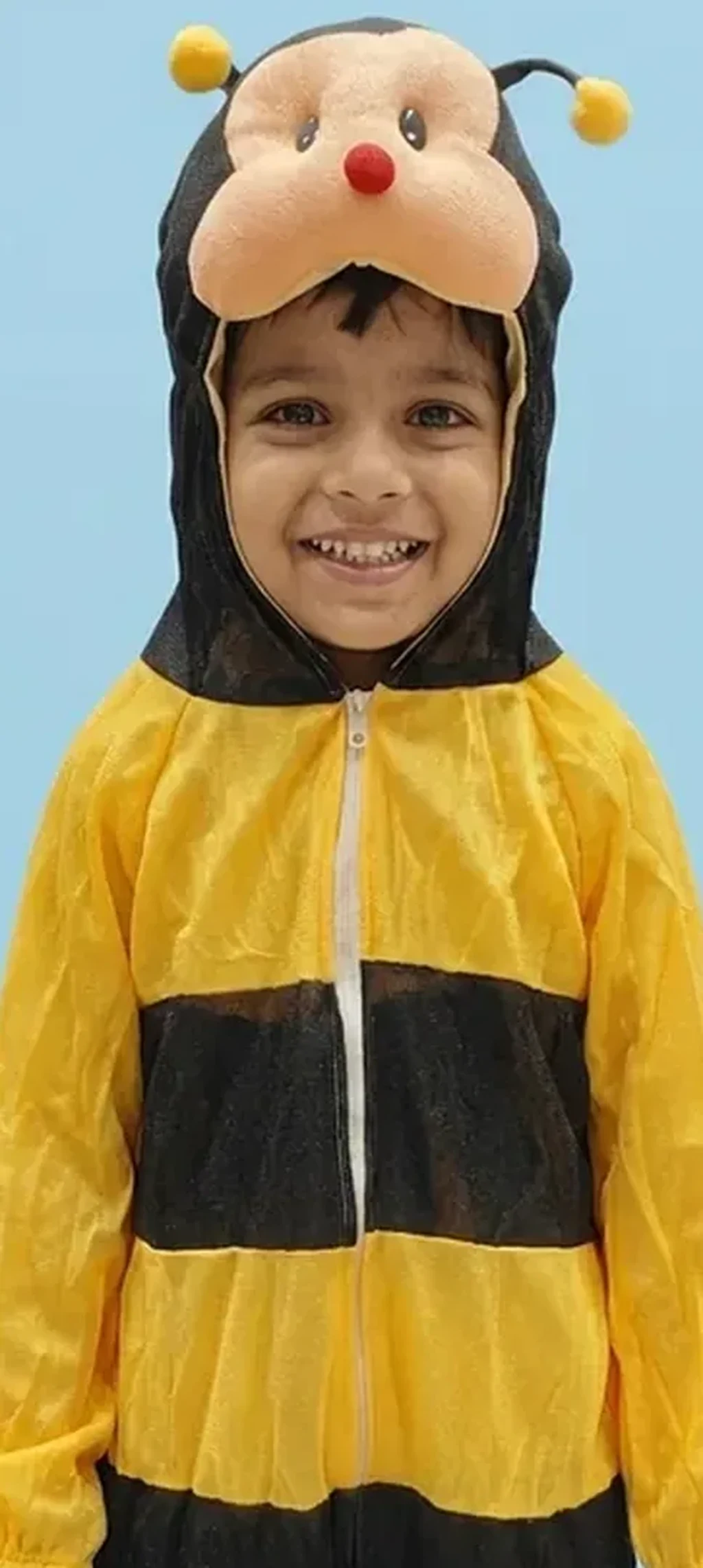 Bumble Bee Costume for kids — Zoomed-in fabric & detail view — Yellow/Black colour — Plush Polyester fabric — Indian sizes S–L — Animals fancy dress for school annual day & sports day — Kolkata & West Bengal delivery — ZapCostumes