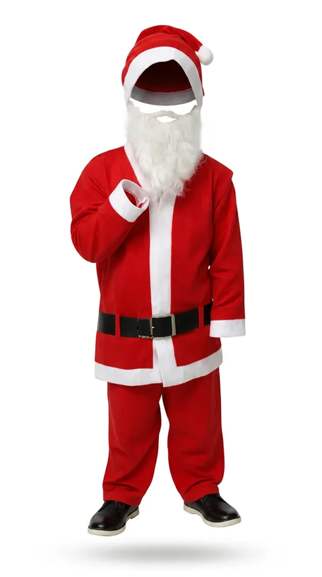 Santa Claus Costume for kids — Ghost mannequin view — Red/White colour — Polyester fabric — Indian sizes S (24)–XL (36) — Christmas fancy dress for school annual day & sports day — Kolkata & West Bengal delivery — ZapCostumes